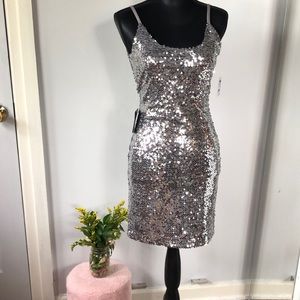 Silver Sequin spaghetti strap dress midi